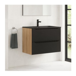 Ensemble meuble sous vasque et vasque encastrée noire collection YOKA noir 80cm mis en situation