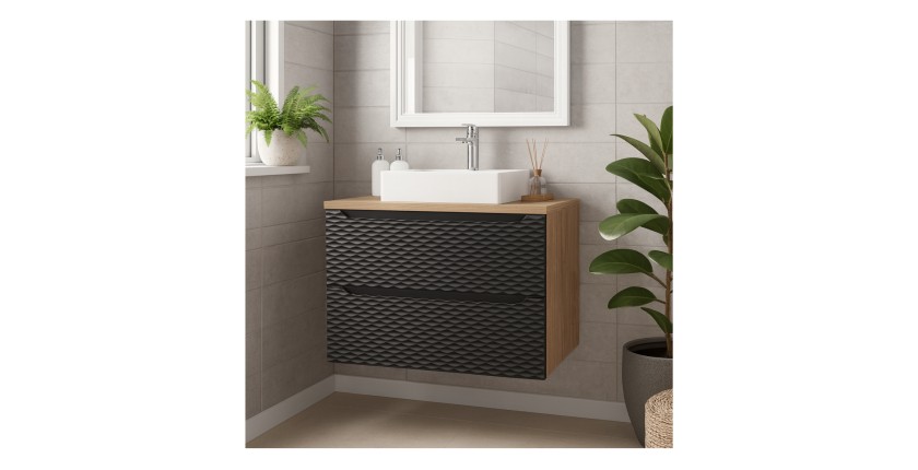 Ensemble meuble sous vasque et plateau, collection YOKA noir, 80cm mis en situation