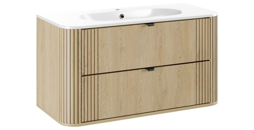 Ensemble meuble sous vasque et vasque encastrée blanche collection KORI 100cm