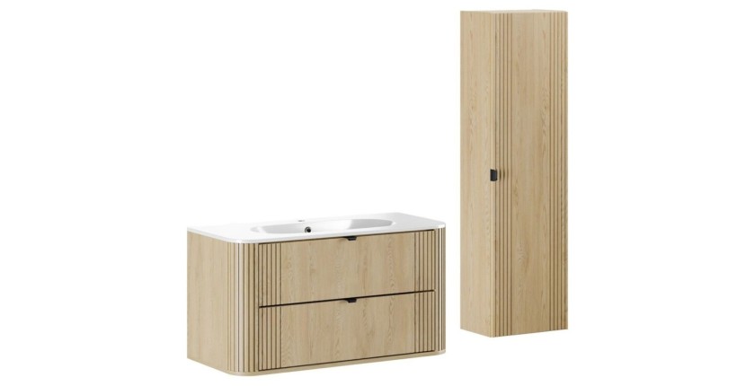 Ensemble meuble sous vasque, vasque encastrée et colonne de rangement KORI