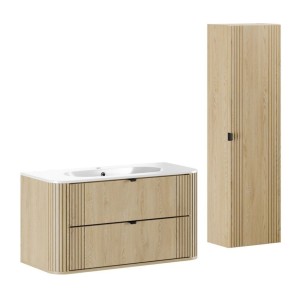 Ensemble meuble sous vasque, vasque encastrée et colonne de rangement KORI