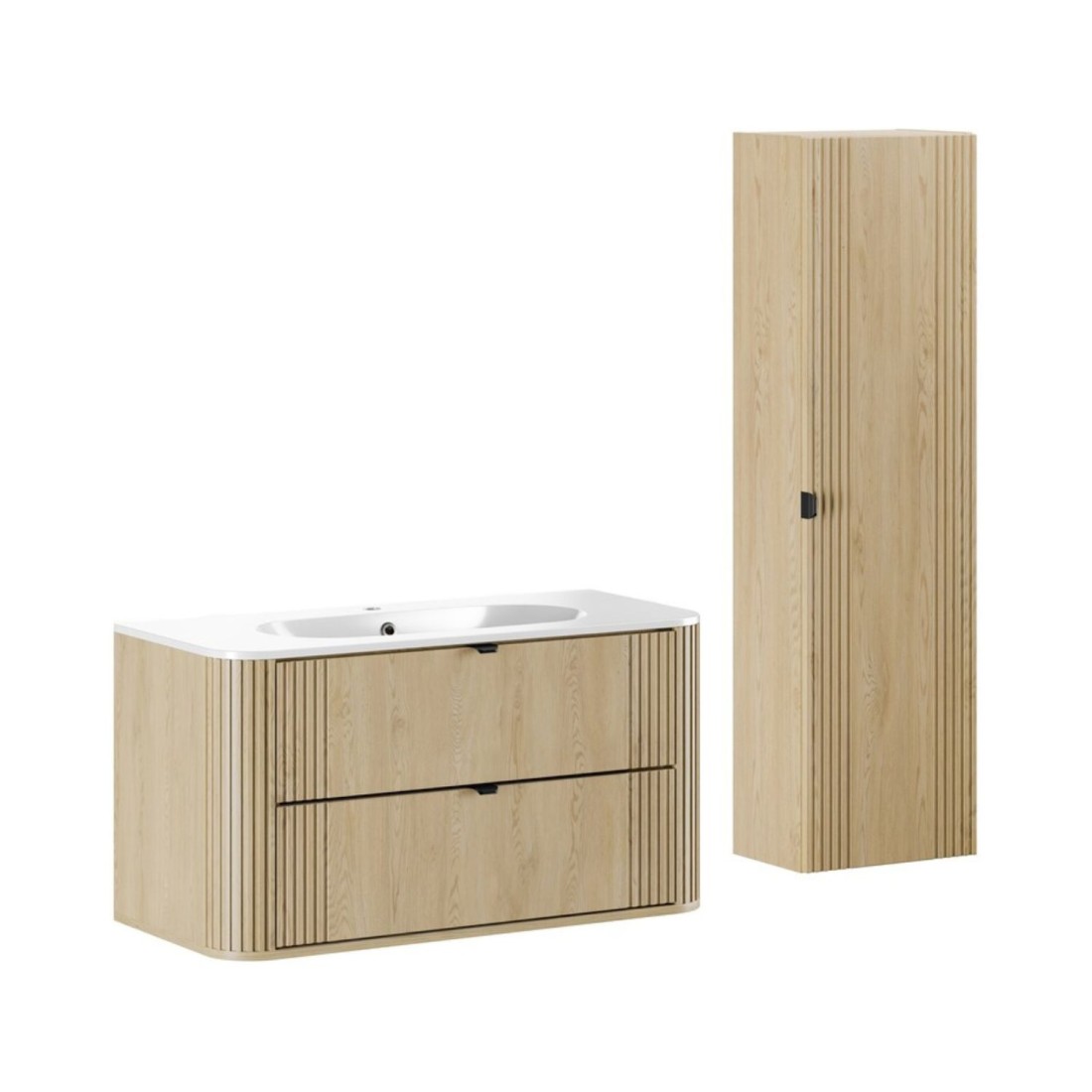 Ensemble meuble sous vasque, vasque encastrée et colonne de rangement KORI