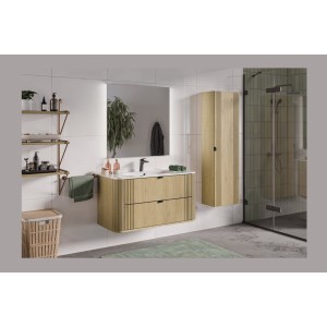 Ensemble meuble sous vasque, vasque encastrée et colonne de rangement KORI mis en situation