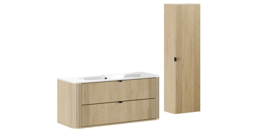 Ensemble meuble sous vasque, vasque encastrée et colonne de rangement KORI