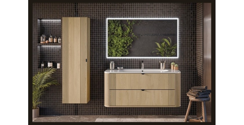 Ensemble meuble sous vasque, vasque encastrée et colonne de rangement KORI vu de face