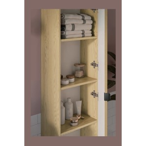 Ensemble meuble sous vasque, vasque encastrée et colonne de rangement KORI 80cm avec placard ouvert