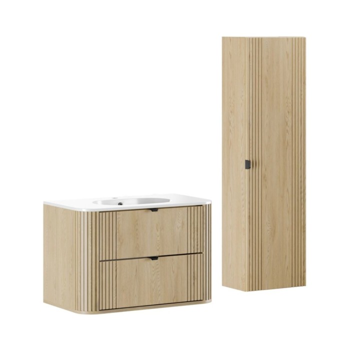 Ensemble meuble sous vasque, vasque encastrée et colonne de rangement KORI 80cm