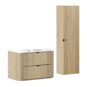 Ensemble meuble sous vasque, vasque encastrée et colonne de rangement KORI 80cm