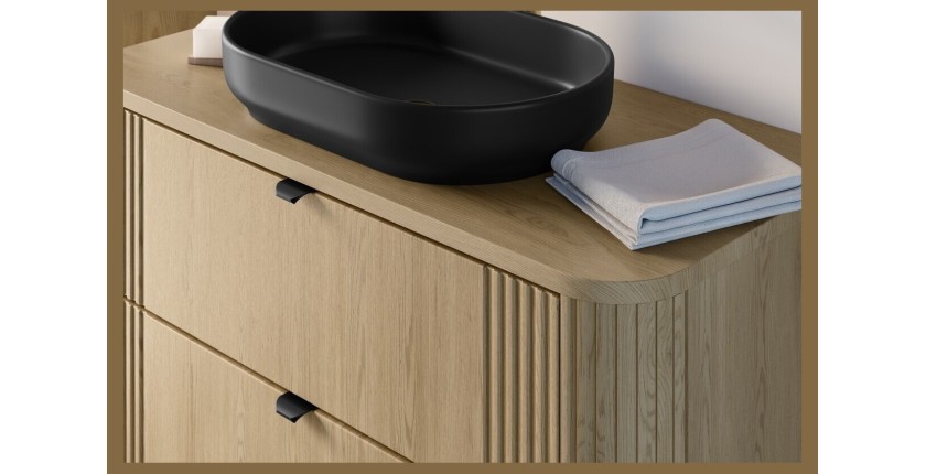 Ensemble meuble sous vasque, plateau et colonne de rangement KORI 100cm vu de haut