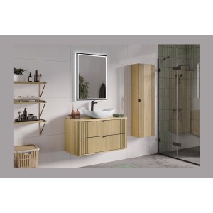 Ensemble meuble sous vasque, plateau et colonne de rangement KORI 100cm décor 3D