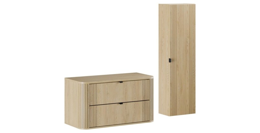 Ensemble meuble sous vasque, plateau et colonne de rangement KORI 100cm