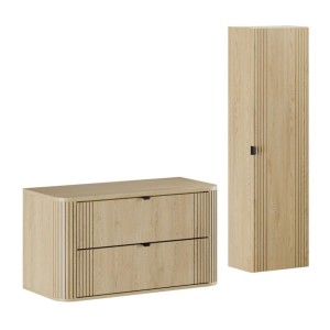 Ensemble meuble sous vasque, plateau et colonne de rangement KORI 100cm