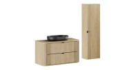 Ensemble meuble sous vasque, plateau, colonne de rangement et vasque à poser noire collection KORI 100cm
