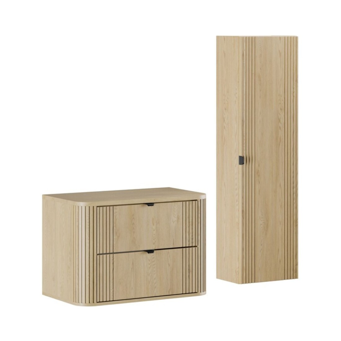 Ensemble meuble sous vasque, plan vasque et colonne de rangement collection KORI