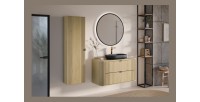 Ensemble meuble sous vasque 80cm, plan vasque et colonne de rangement collection KORI mis en situation