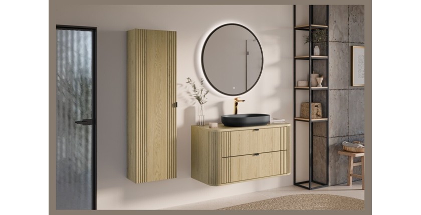 Ensemble meuble sous vasque 80cm, plan vasque et colonne de rangement collection KORI mis en situation