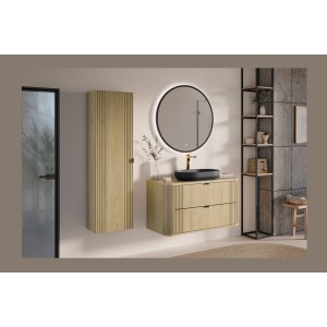 Ensemble meuble sous vasque 80cm, plan vasque et colonne de rangement collection KORI mis en situation