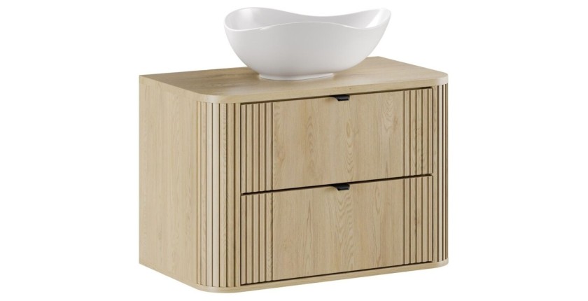 Ensemble meuble sous vasque 80cm, plan vasque et vasque blanche originale à poser KORI