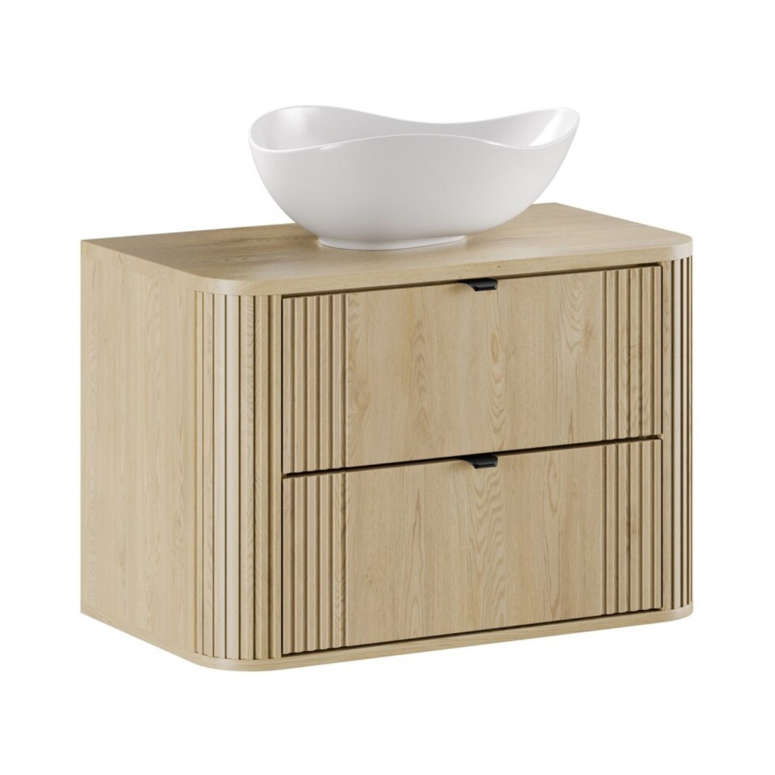 Ensemble meuble sous vasque 80cm, plan vasque et vasque blanche originale à poser KORI