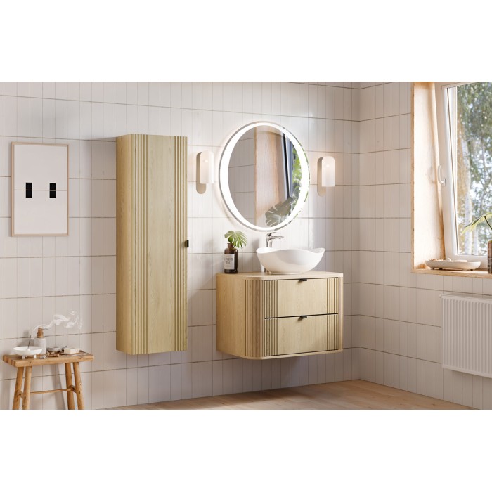 Ensemble meuble sous vasque 80cm, plan vasque et vasque blanche originale à poser KORI mis en situation