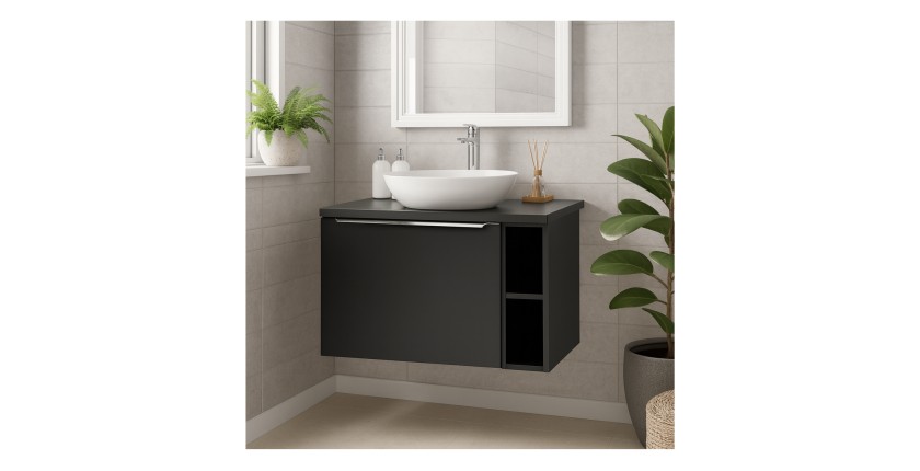 Ensemble meubles sous vasque 80cm VANTA noir mis en situation