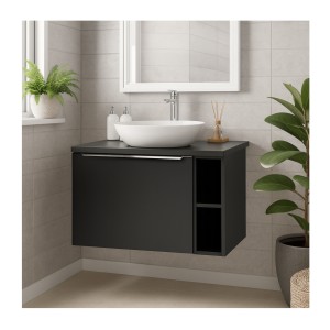 Ensemble meubles sous vasque 80cm VANTA noir mis en situation