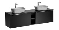Ensemble de meubles sous vasque 180cm noir et vasques à poser grises VANTA