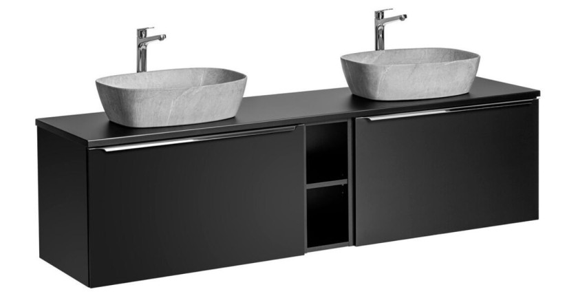 Ensemble de meubles sous vasque 180cm noir et vasques à poser grises VANTA