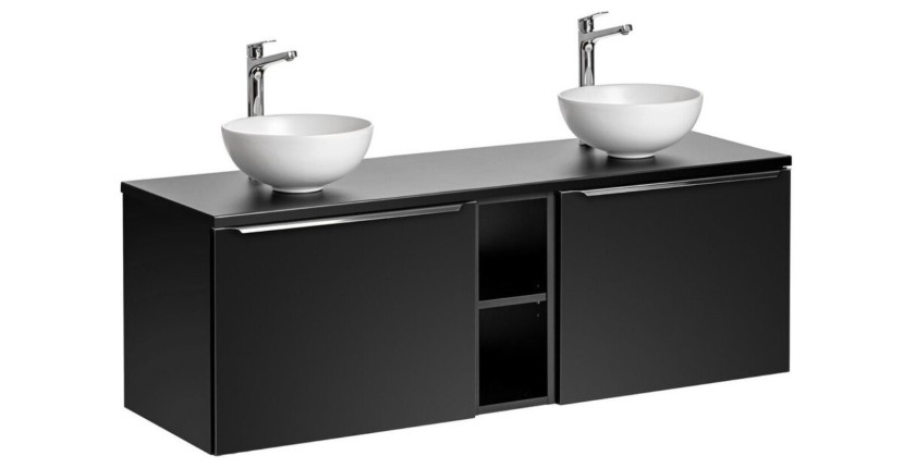 Ensemble meuble sous vasque 140cm et deux vasques blanches à poser collection VANTA