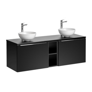 Ensemble meuble sous vasque 140cm et deux vasques blanches à poser collection VANTA