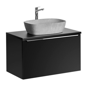 Ensemble meuble sous vasque 80cm et vasque à poser grise collection VANTA noir