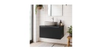 Ensemble meuble sous vasque 80cm et vasque à poser grise collection VANTA noir mis en situation