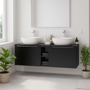 Ensemble meubles sous vasque et plan vasque 140cm collection VANTA mis en situation