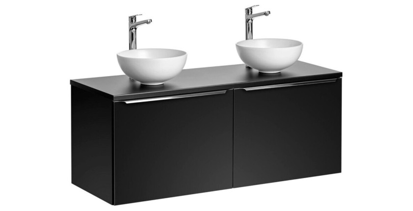 Ensemble meuble sous vasque et deux vasques à poser blanche collection VANTA noir 120cm