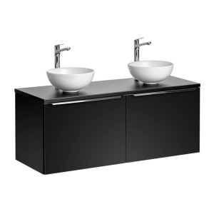Ensemble meuble sous vasque et deux vasques à poser blanche collection VANTA noir 120cm