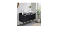 Ensemble meuble sous vasque et deux vasques à poser blanche collection VANTA noir 120cm mis en situation