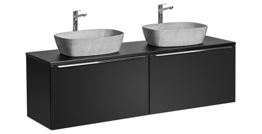 Ensemble meubles sous vasque 160cm avec deux vasques à poser grises collection VANTA noir