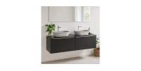 Ensemble meubles sous vasque 160cm avec deux vasques à poser grises collection VANTA noir mis en situation