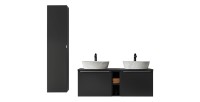 Ensemble meubles sous vasque, vasques à poser blanches et colonne de rangement collection VANTA
