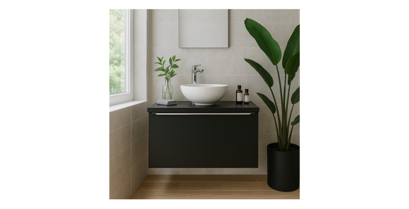 Ensemble meuble sous vasque 60cm et vasque blanche à poser collection VANTA mis en situation