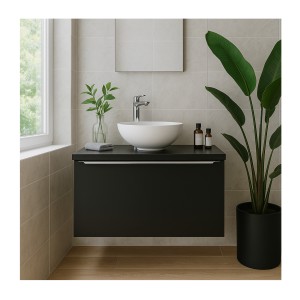 Ensemble meuble sous vasque 60cm et vasque blanche à poser collection VANTA mis en situation