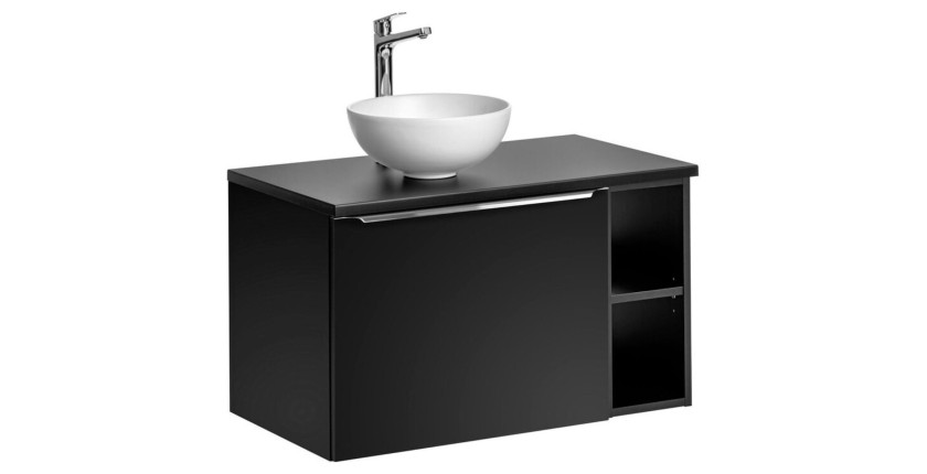 Ensemble meuble sous vasque et vasque à poser blanche collection VANTA noir