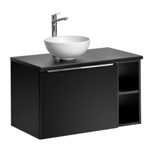 Ensemble meuble sous vasque et vasque à poser blanche collection VANTA noir