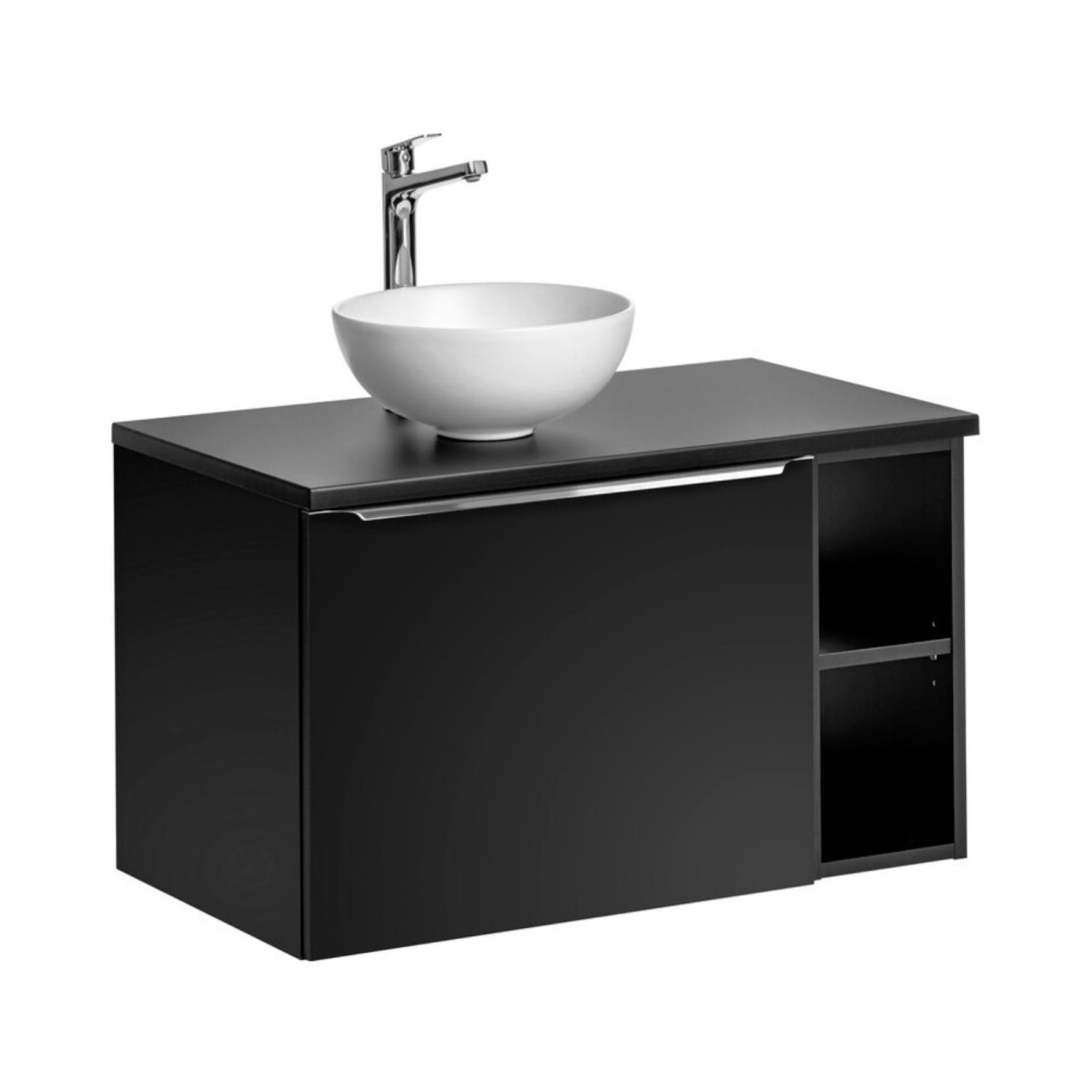 Ensemble meuble sous vasque et vasque à poser blanche collection VANTA noir