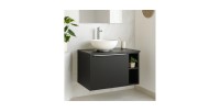 Ensemble meuble sous vasque et vasque à poser blanche collection VANTA noir mis en situation