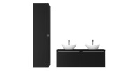 Ensemble meuble sous vasque, deux vasques à poser blanche et colonne de rangement VANTA