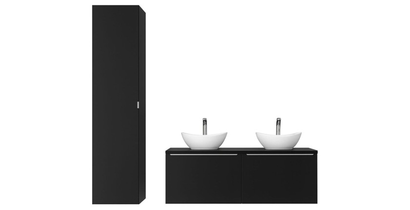 Ensemble meuble sous vasque, deux vasques à poser blanche et colonne de rangement VANTA