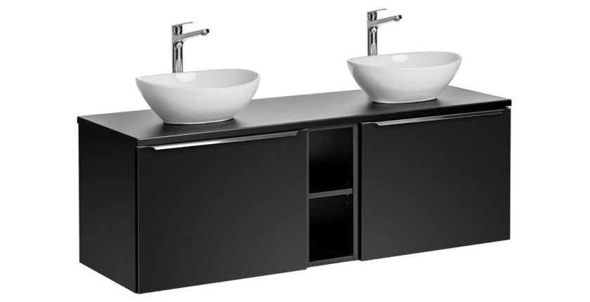 Ensemble meuble sous vasque 140cm, plan vasque et deux vasques blanches à poser collection VANTA