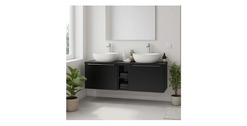 Plan vasque VANTA 140 cm noir – Plateau grande largeur pour meuble sous vasque