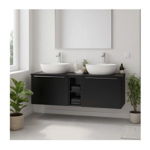 Plan vasque VANTA 140 cm noir – Plateau grande largeur pour meuble sous vasque